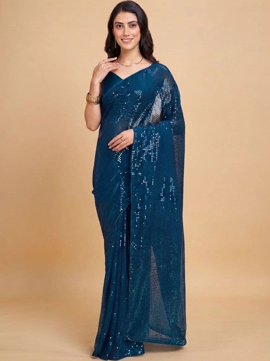 SZN Embellished Sequinned Designer Saree thumbnail 4
