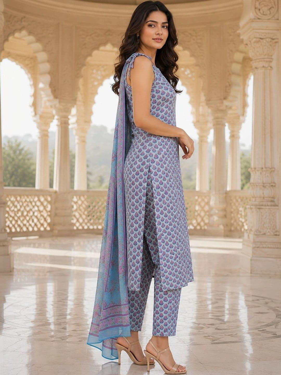 Bunai Women Ethnic Motifs Printed Regular Kurta with Trousers & With Dupatta thumbnail 5