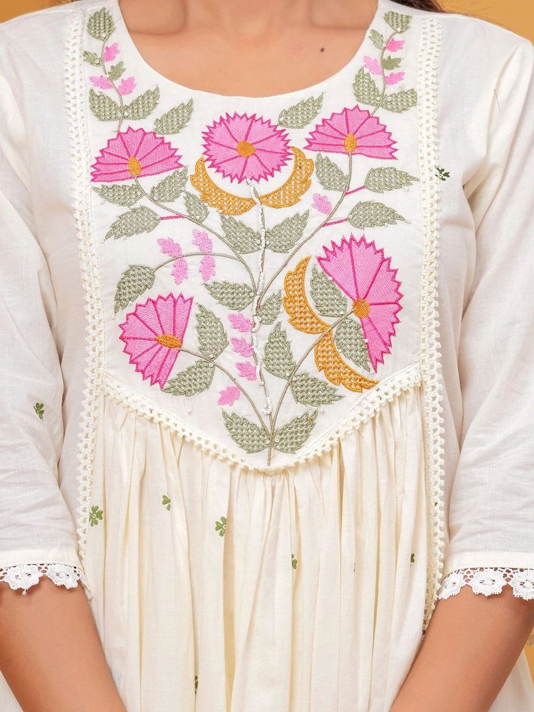 Anouk Women Floral Embroidered Empire Thread Work Pure Cotton Kurta with Palazzos & With Dupatta thumbnail 5