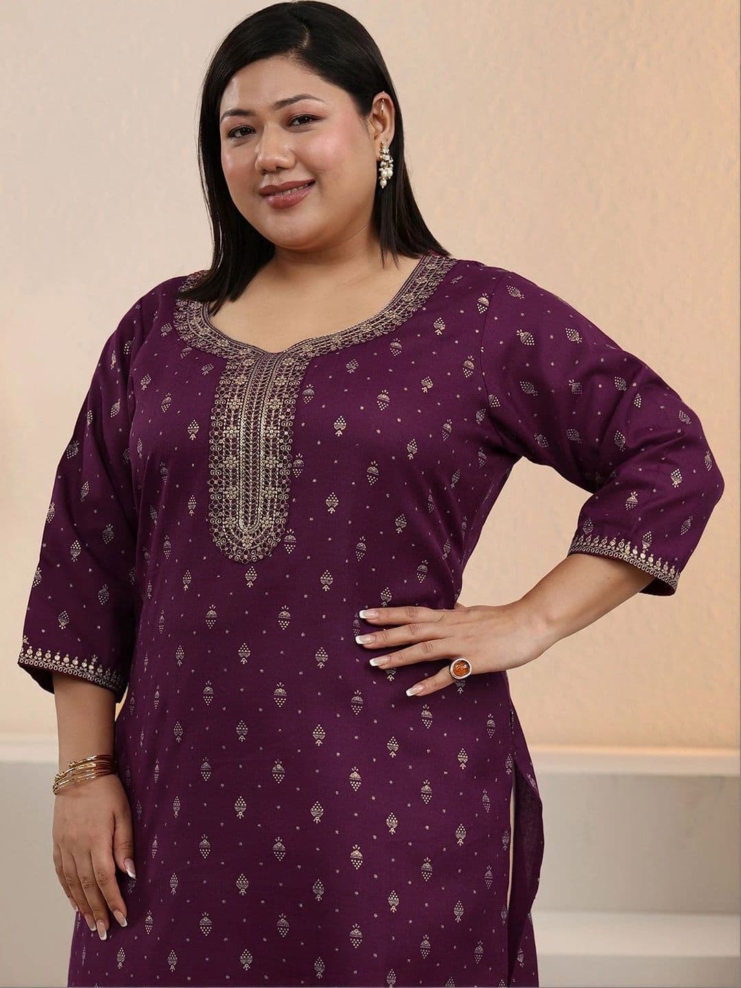 EXTRA LOVE BY LIBAS Women Ethnic Motifs Embroidered Thread Work Kurta thumbnail 4