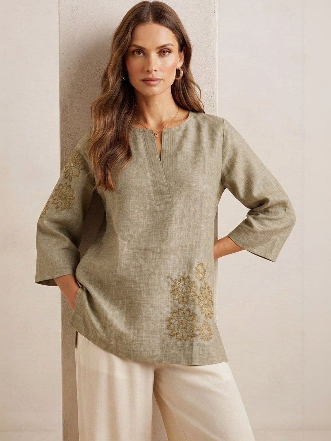 All about cotton Women Floral Embroidered Linen Top thumbnail 4