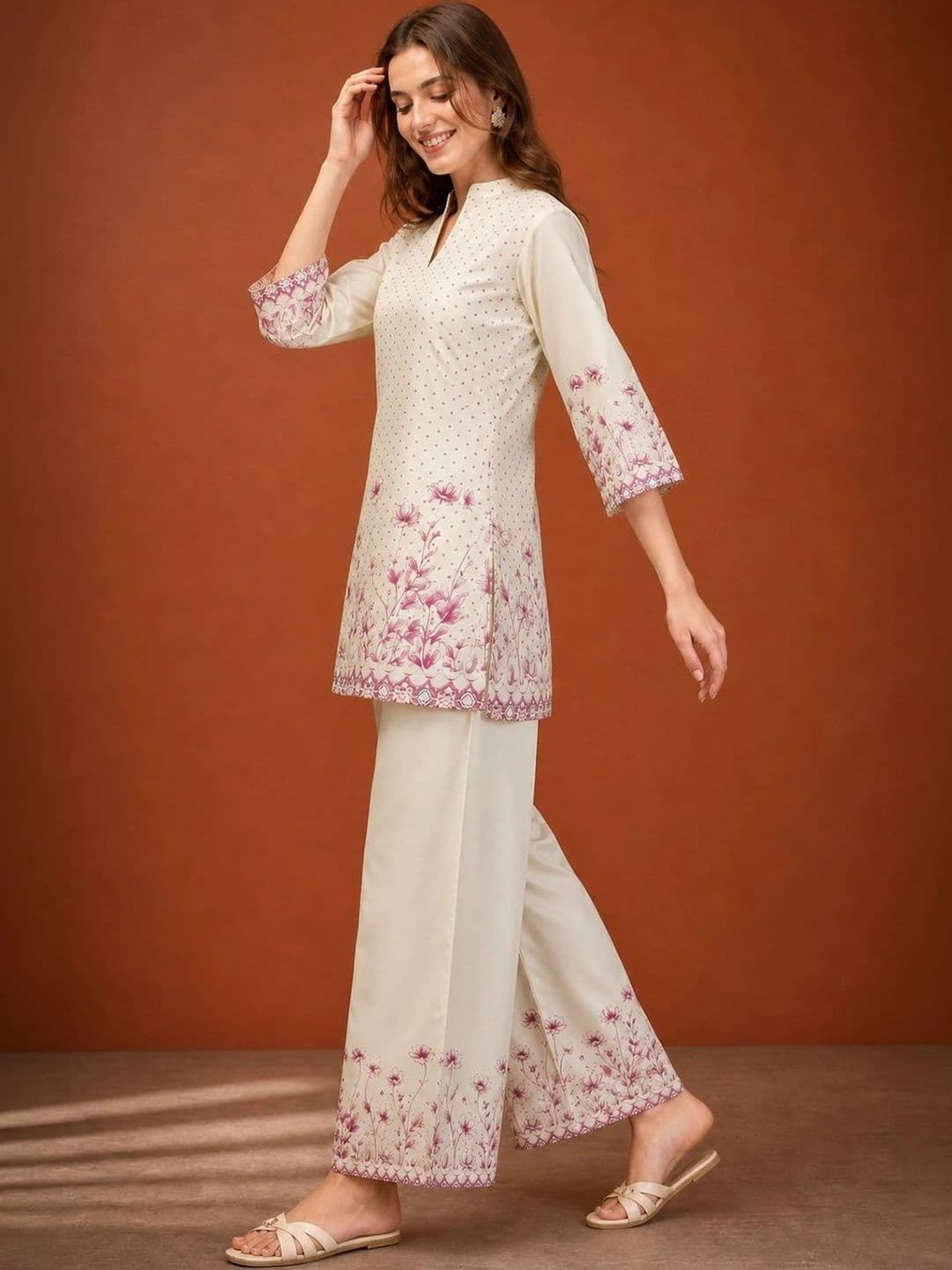 SAINOOR Women Floral Printed Regular Kurta with Palazzos thumbnail 5