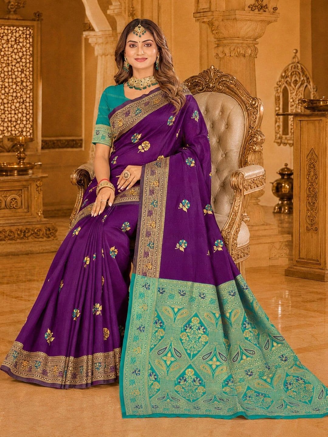 Dimaxi Vastra Floral Zari Silk Blend Kota Saree thumbnail 7