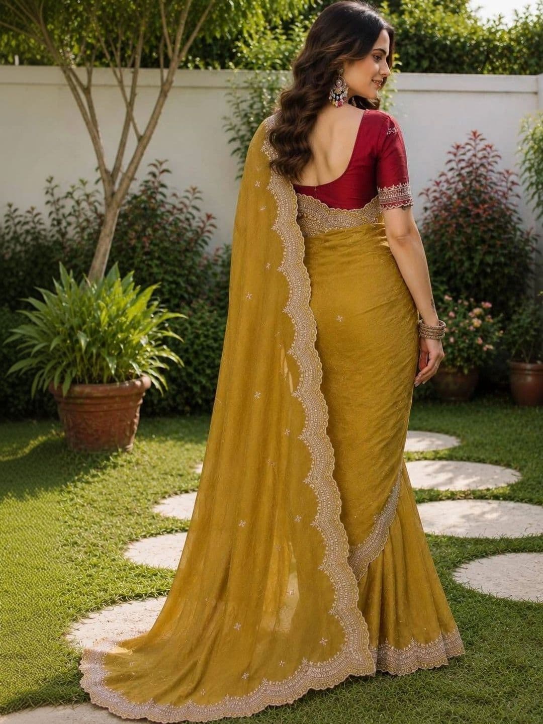 Vastra Drape Ethnic Motifs Embroidered Poly Georgette Saree thumbnail 3