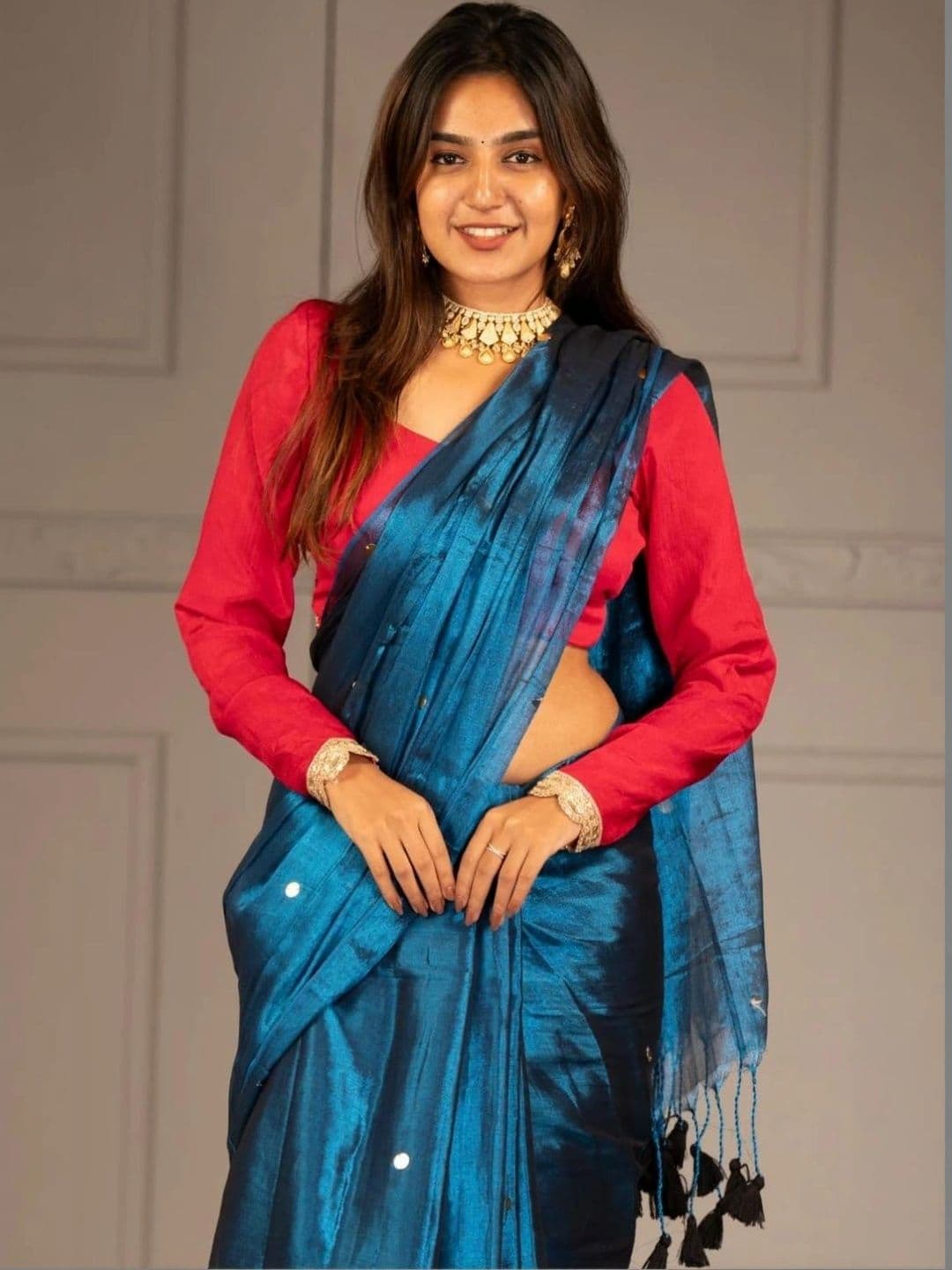 Sangria Ethnic Motifs Sequinned Tissue Chanderi Saree thumbnail 6