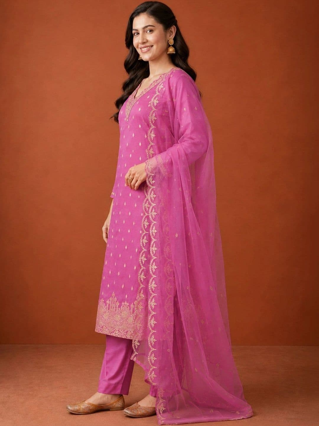 SAINOOR Women Ethnic Motifs Embroidered Regular Kurta with Trousers & With Dupatta thumbnail 7