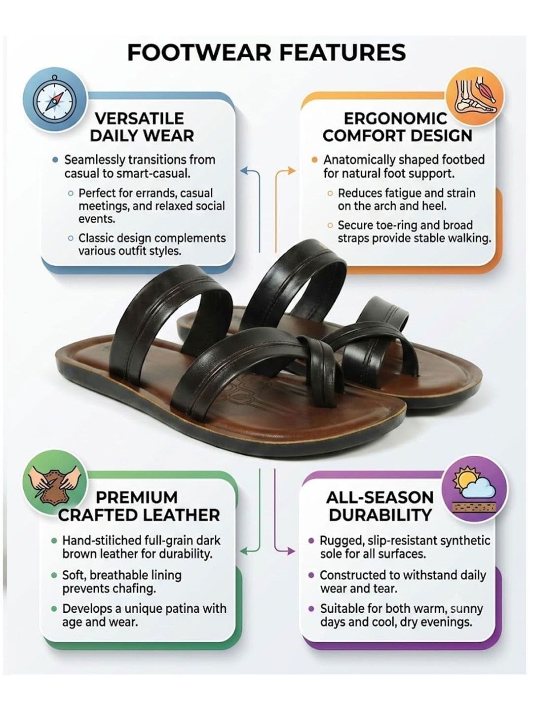 Binny Men Leather Comfort Strappy Sandals With Soft Footbed thumbnail 2