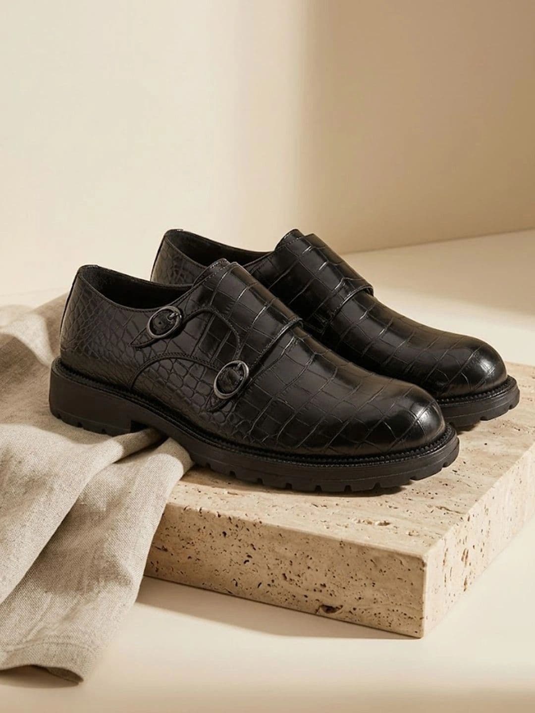 House of Pataudi Men Textured Formal Monk Shoes thumbnail 5