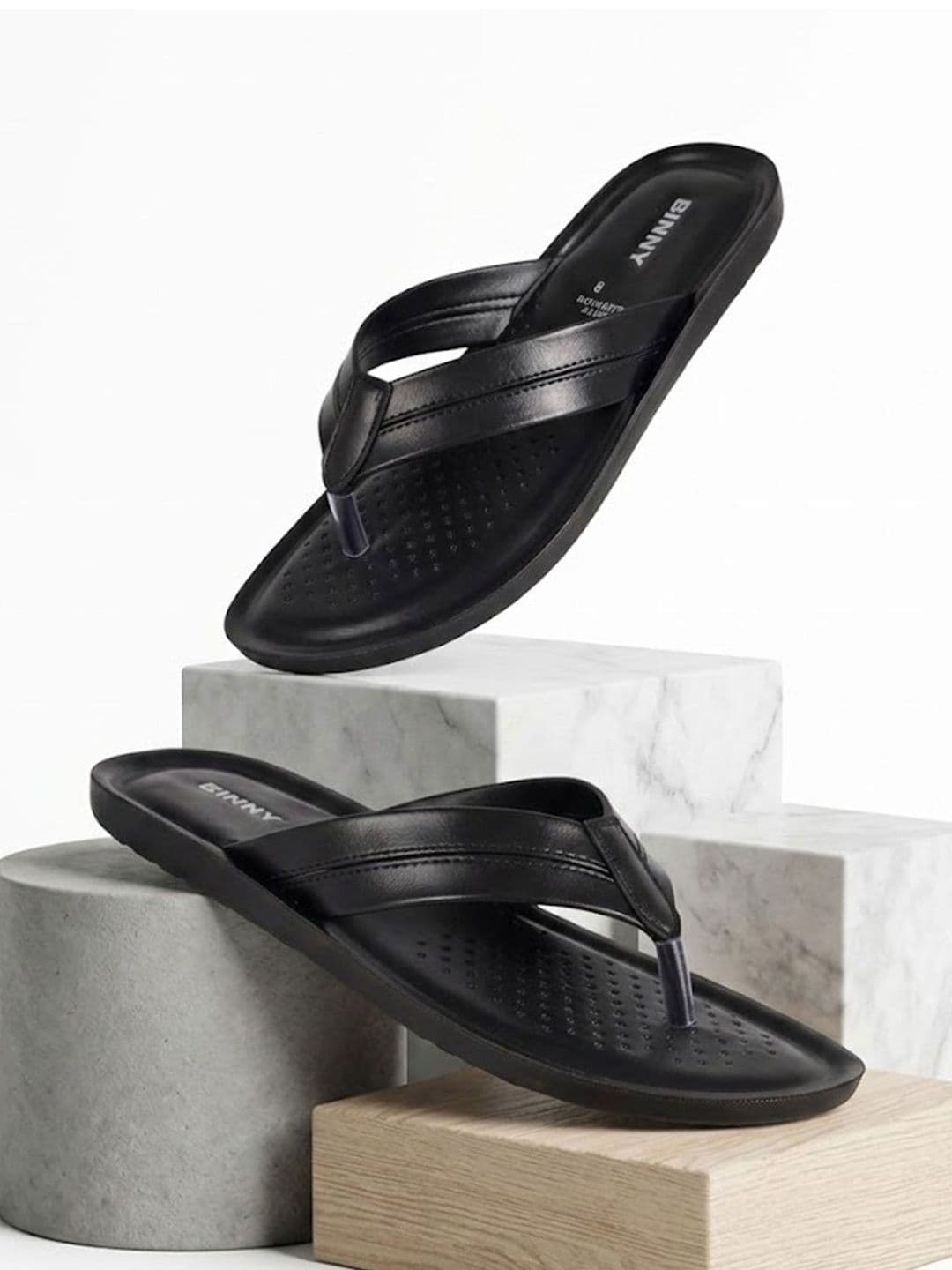 Binny Men Leather Comfort Open Toe Thong Sandals With Cushioned Footbed thumbnail 4