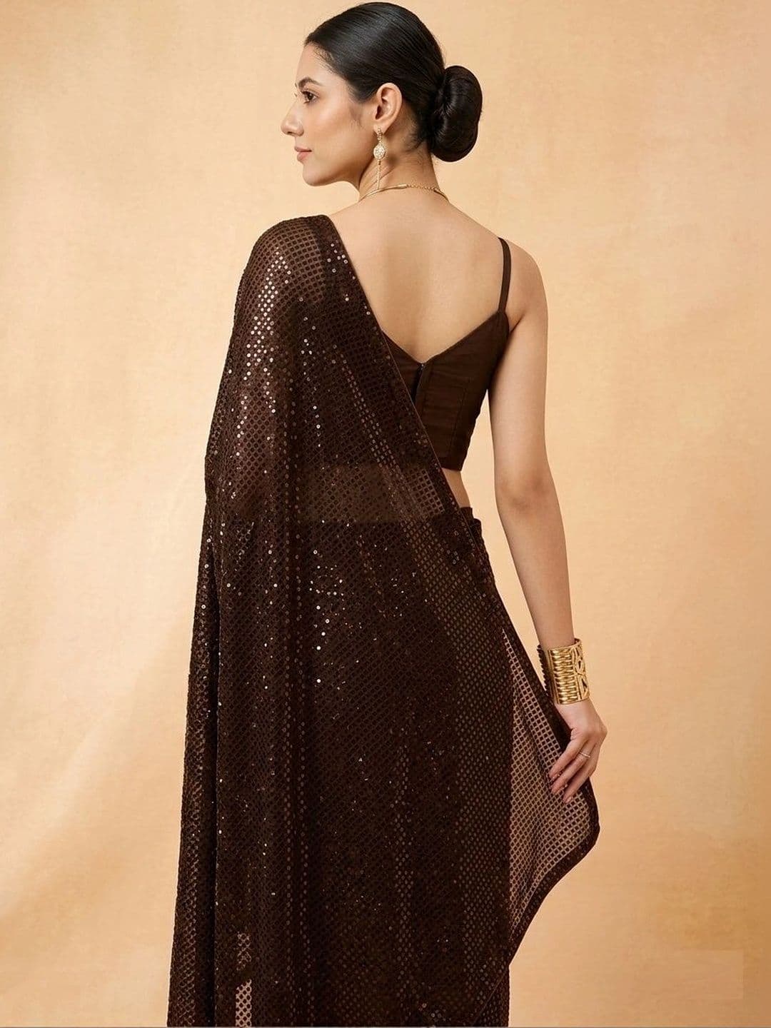 SZN Embellished Sequinned Poly Georgette Designer Saree thumbnail 5