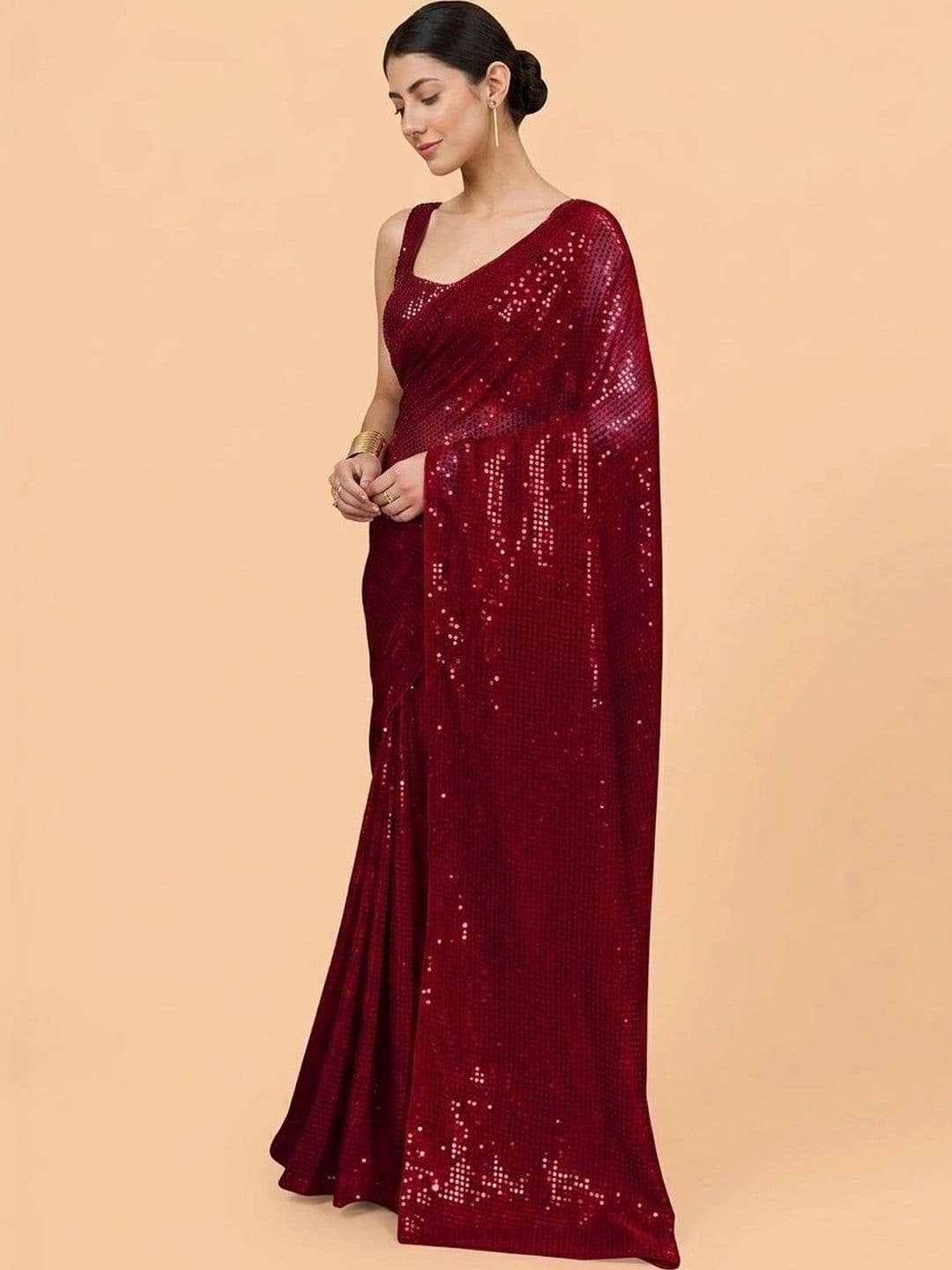 SZN Embellished Sequinned Poly Georgette Designer Saree thumbnail 4