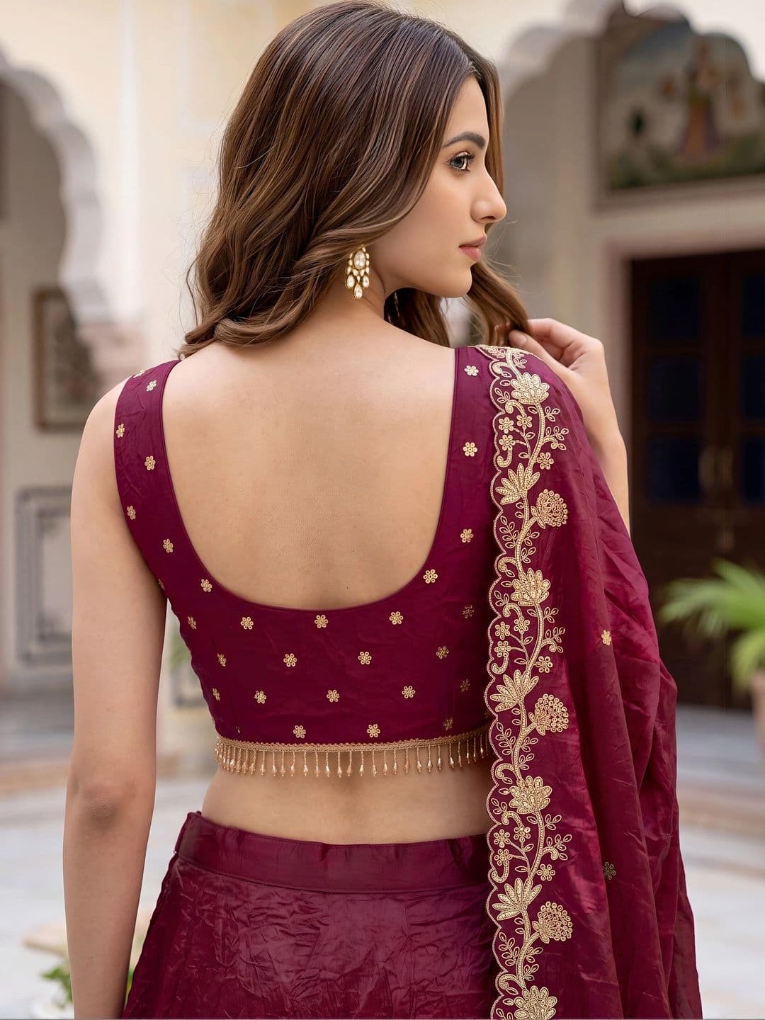 ETHNIC PLUS Embroidered Thread Work Semi-Stitched Lehenga & Unstitched Blouse With Dupatta thumbnail 5