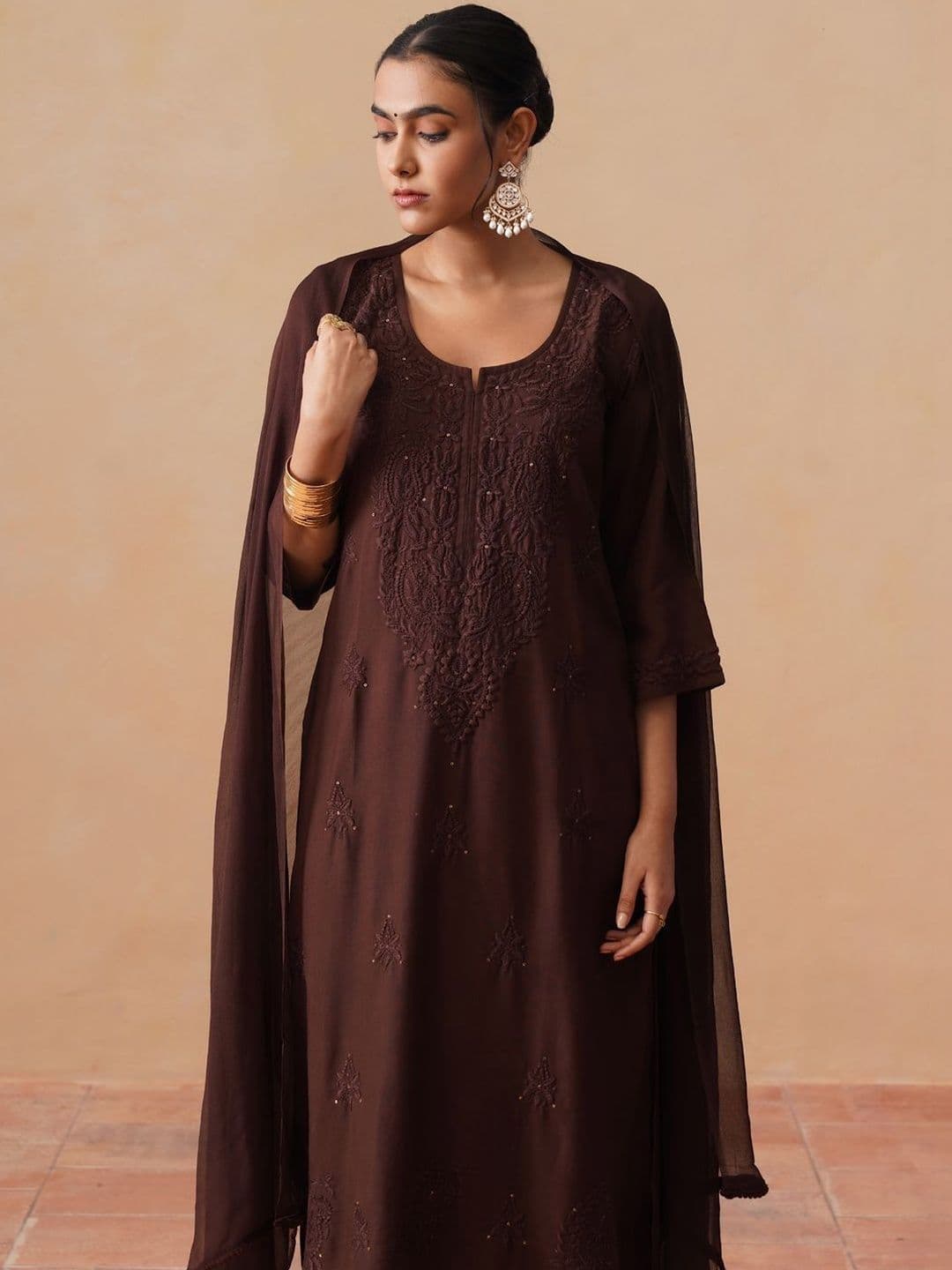 SAZRIKA Embroidered Regular Thread Work Kurta with Palazzos & With Dupatta thumbnail 7