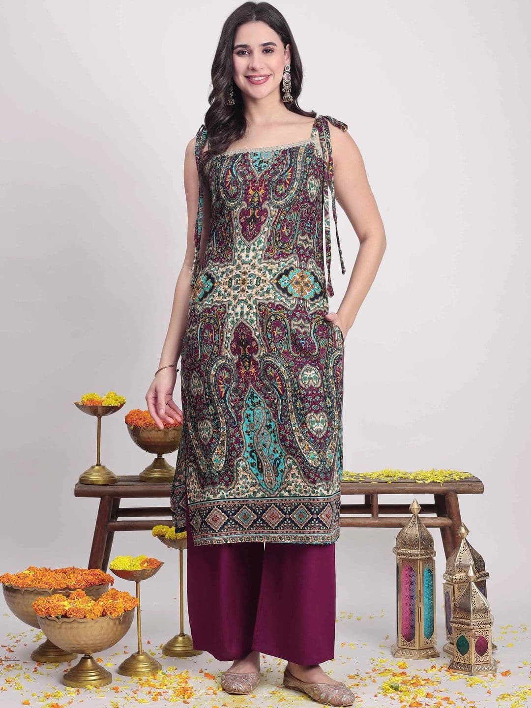 TextileNow Women Paisley Printed Regular Kurta with Palazzos - view 1