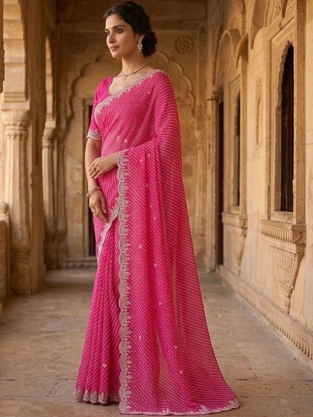 Textile Mantra Leheriya Embroidered Poly Georgette Saree thumbnail 4