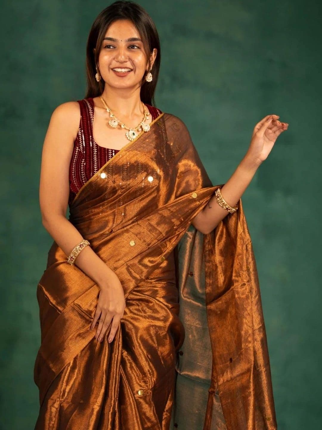 all about you Ethnic Motifs Sequinned Tissue Chanderi Saree thumbnail 4
