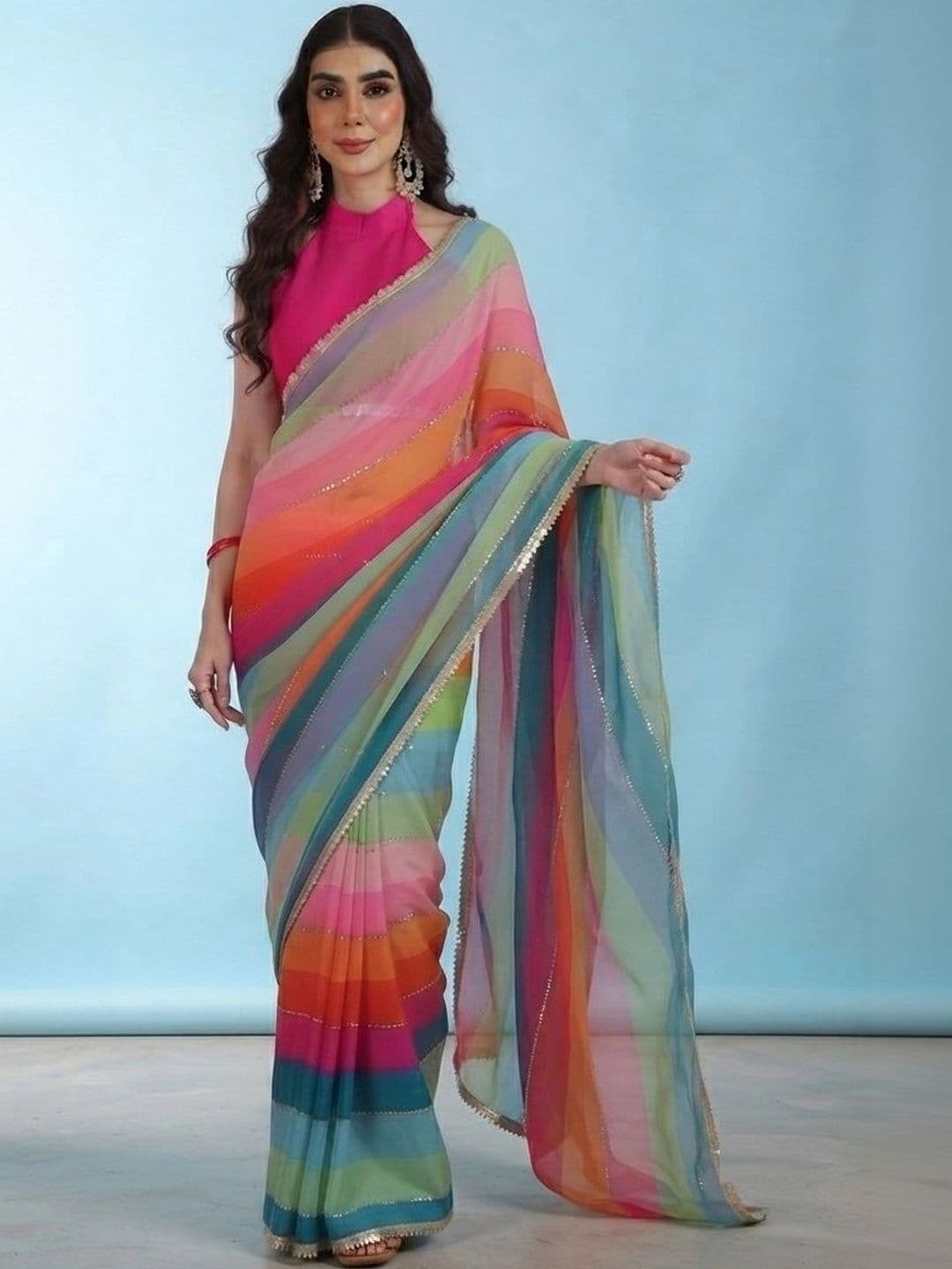 SZN Ombre Sequinned Poly Georgette Designer Saree - view 1