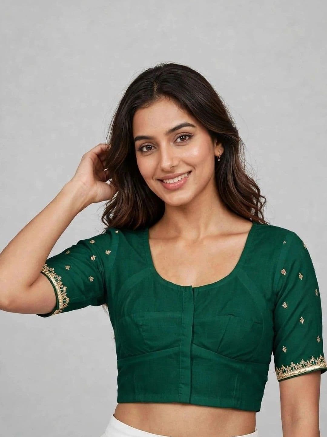 Binatex Cotton Embroidered Zari Saree Blouse thumbnail 4