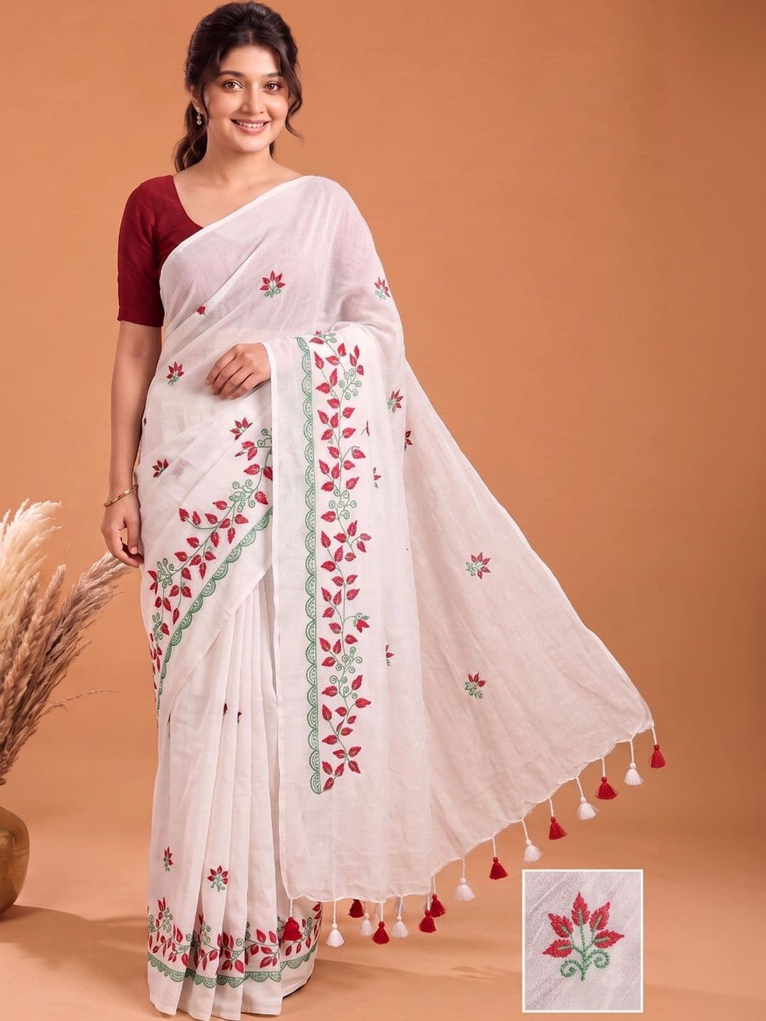 KALINI Floral Pure Cotton Saree thumbnail 3