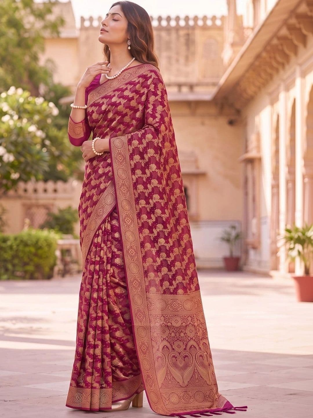 SOURAGYA Woven Design Zari Banarasi Saree thumbnail 6