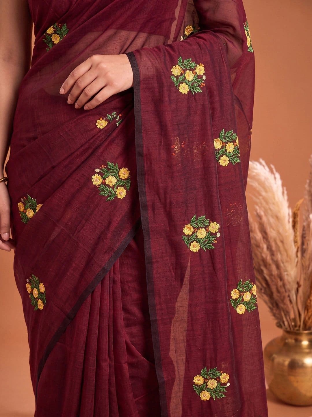 KALINI Floral Embroidered Pure Cotton Saree thumbnail 4