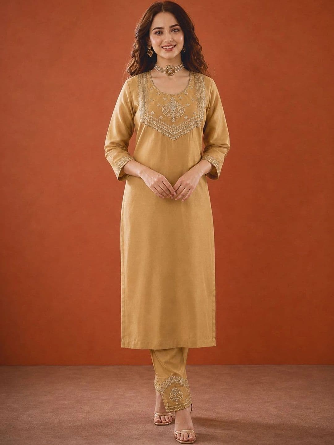 SAINOOR Women Ethnic Motifs Embroidered Regular Thread Work Kurta with Trousers & With Dupatta thumbnail 4