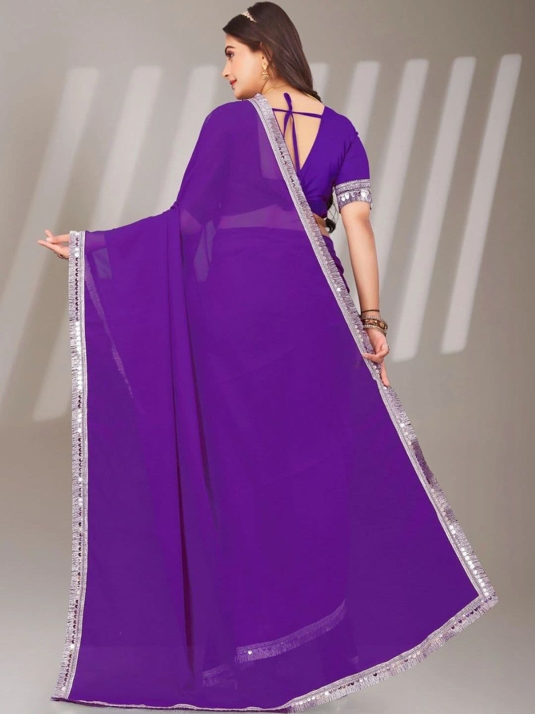 PRANU TRENDS Mirror Work Poly Chiffon Saree thumbnail 3