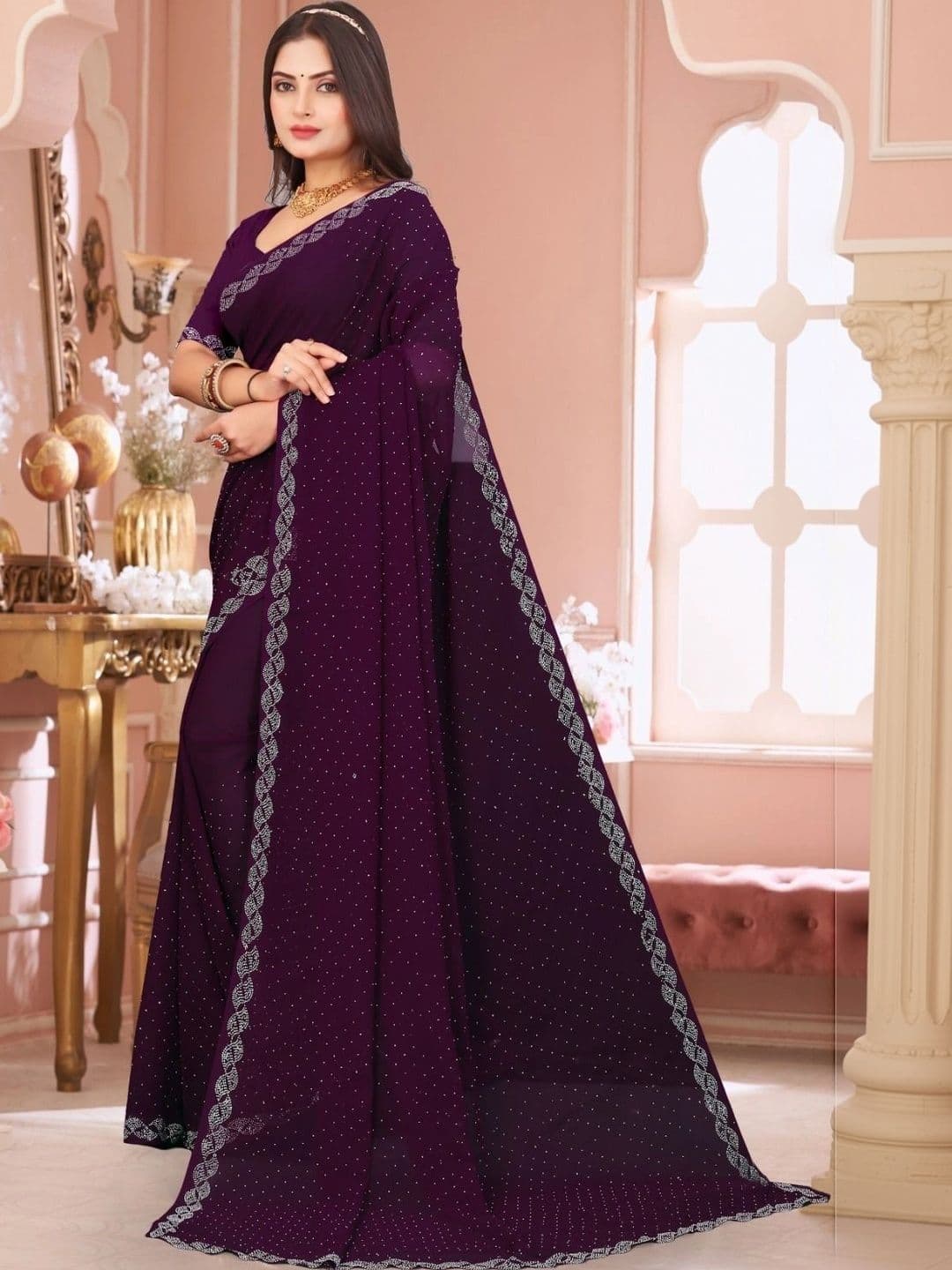 Textile Mantra Embellished Poly Chiffon Saree thumbnail 3