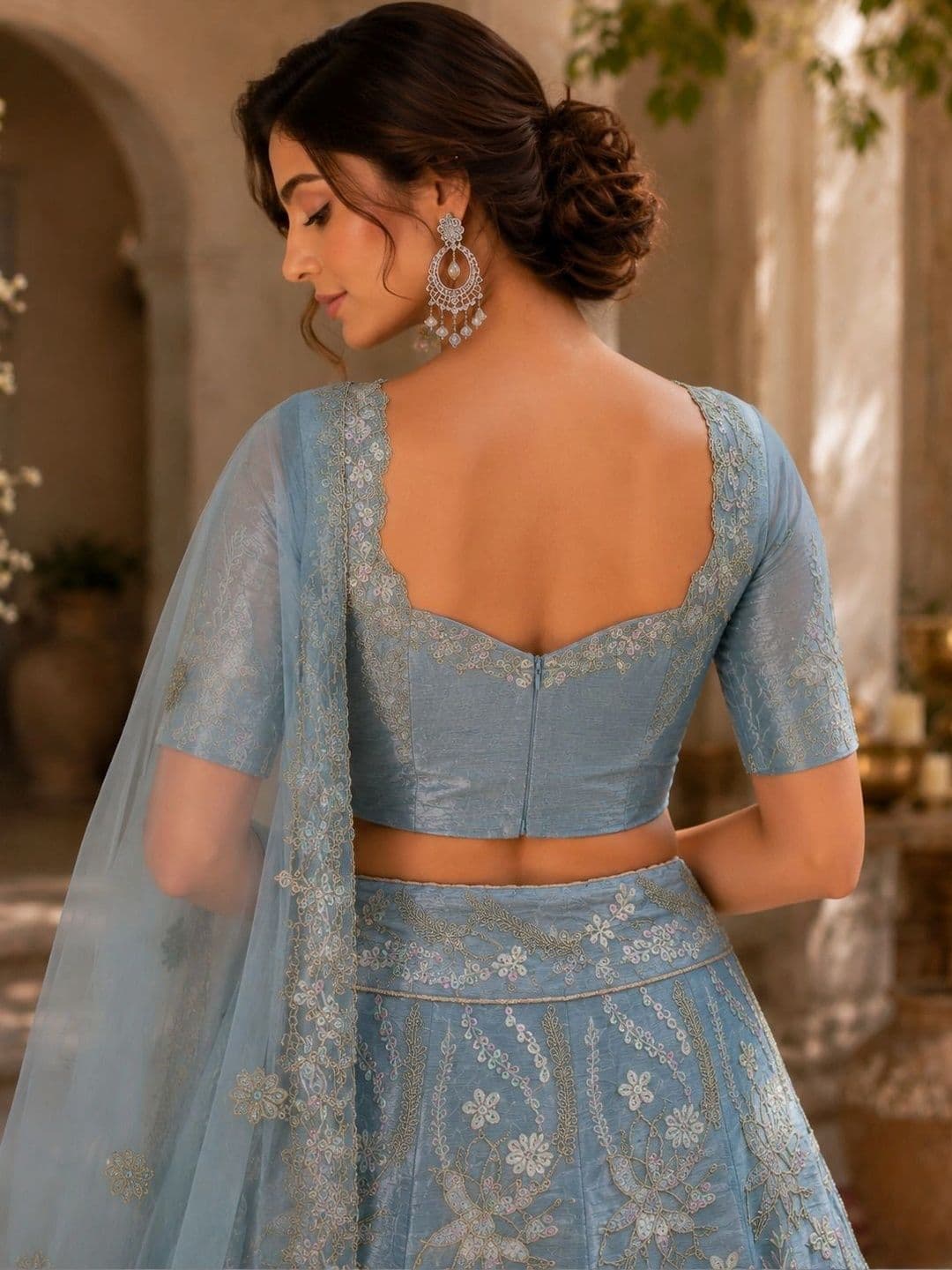 Indi INSIDE Embroidered Thread Work Semi-Stitched Lehenga & Unstitched Blouse With Dupatta thumbnail 5