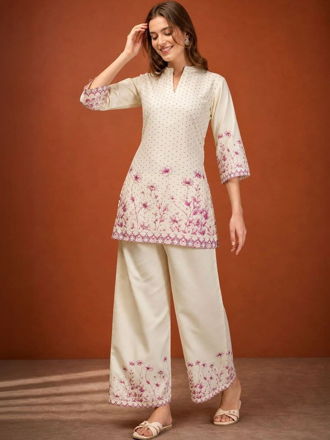 SAINOOR Women Floral Printed Regular Kurta with Palazzos thumbnail 4