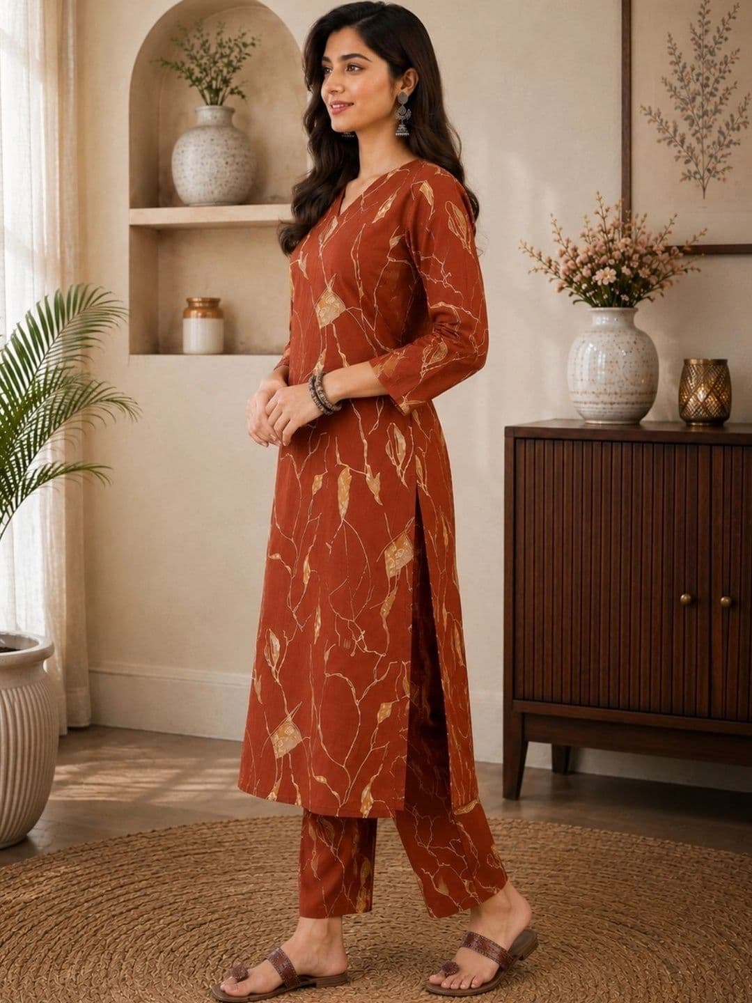 Anouk Women Printed Regular Pure Cotton Kurta with Trousers thumbnail 4