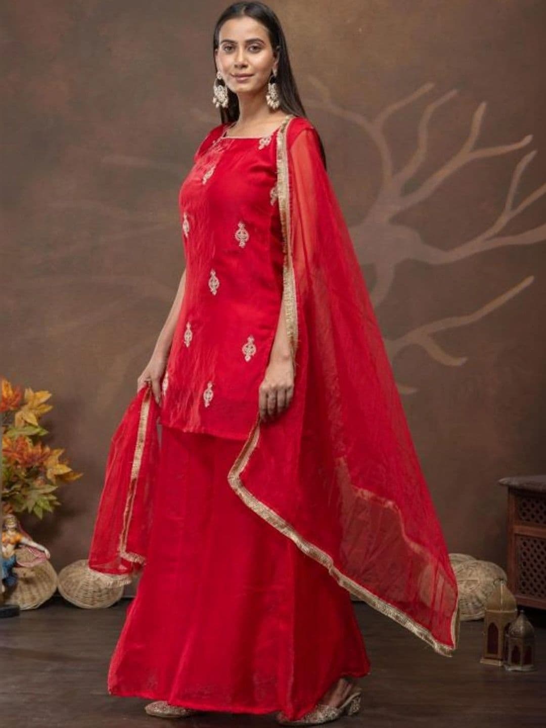 Aditexo Women Ethnic Motifs Embroidered Regular Kurta with Sharara & With Dupatta thumbnail 6