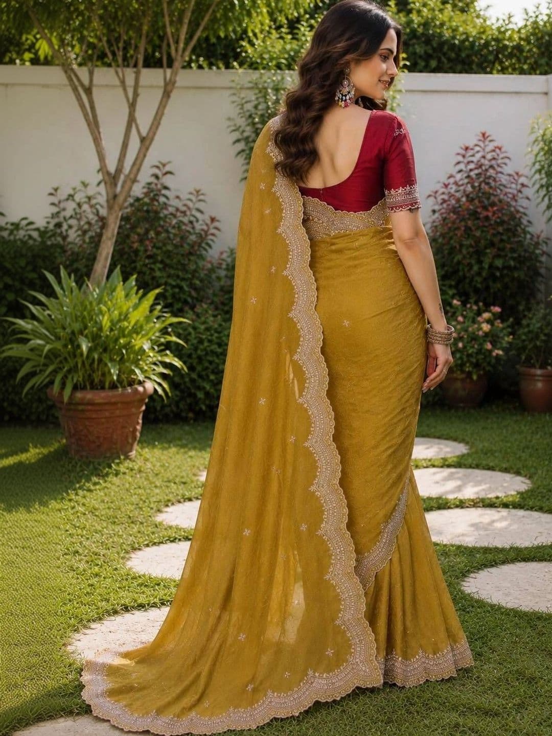 Saanvi Ethnic Motifs Embroidered Poly Georgette Saree thumbnail 2