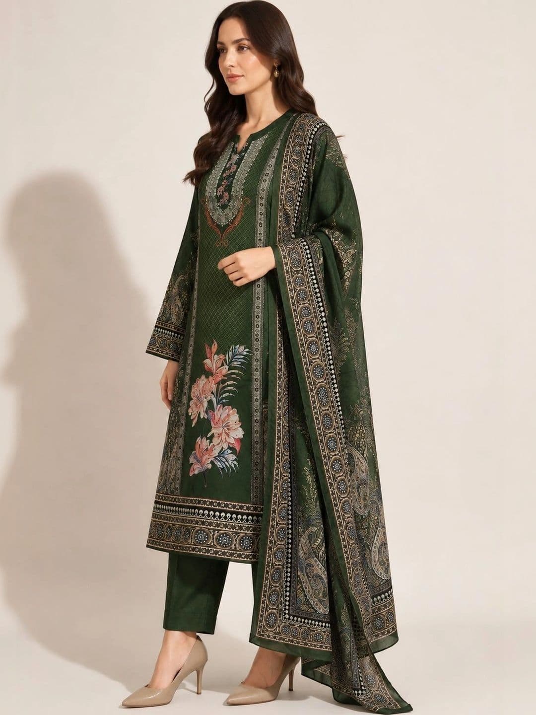 Wool's Kart Women Ethnic Motifs Printed Regular Kurta with Trousers & With Dupatta thumbnail 3