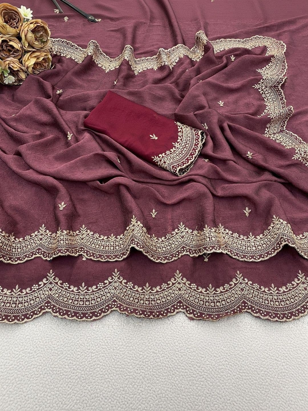 Vastra Drape Ethnic Motifs Embroidered Poly Georgette Saree thumbnail 4