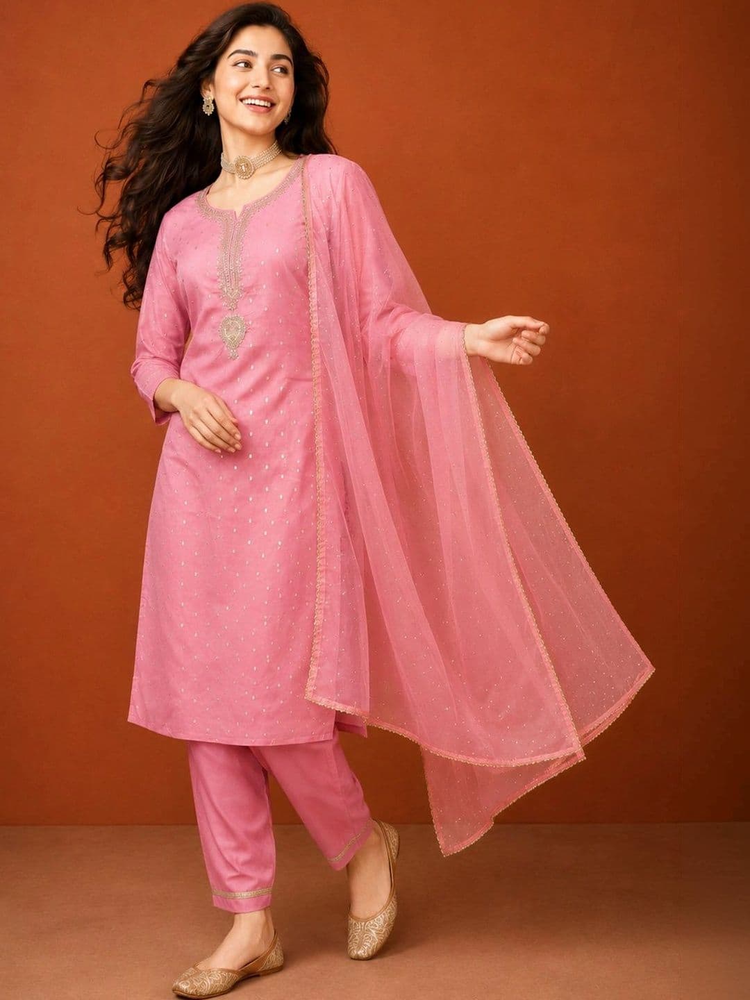 SAINOOR Women Ethnic Motifs Embroidered Regular Thread Work Kurta with Trousers & With Dupatta thumbnail 7