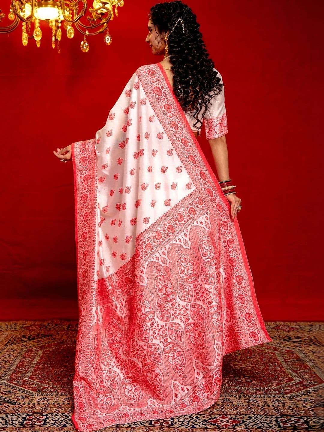 Satrani Zari Silk Woven Baluchari Saree with Matching Blouse Piece thumbnail 2