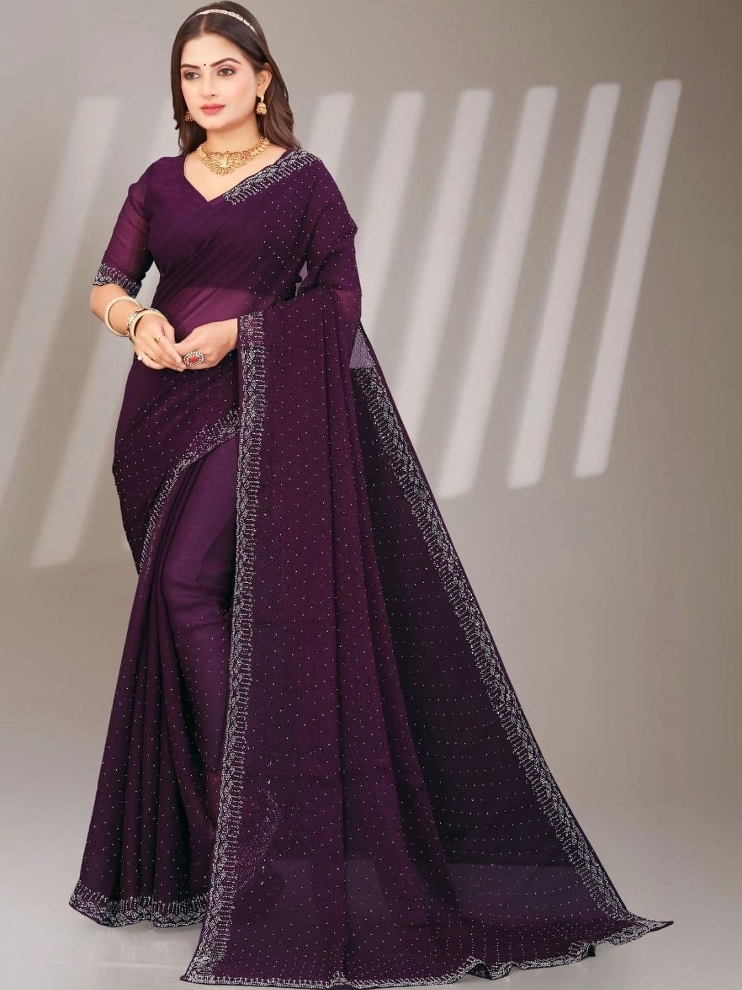 Textile Mantra Embellished Poly Chiffon Saree - view 1