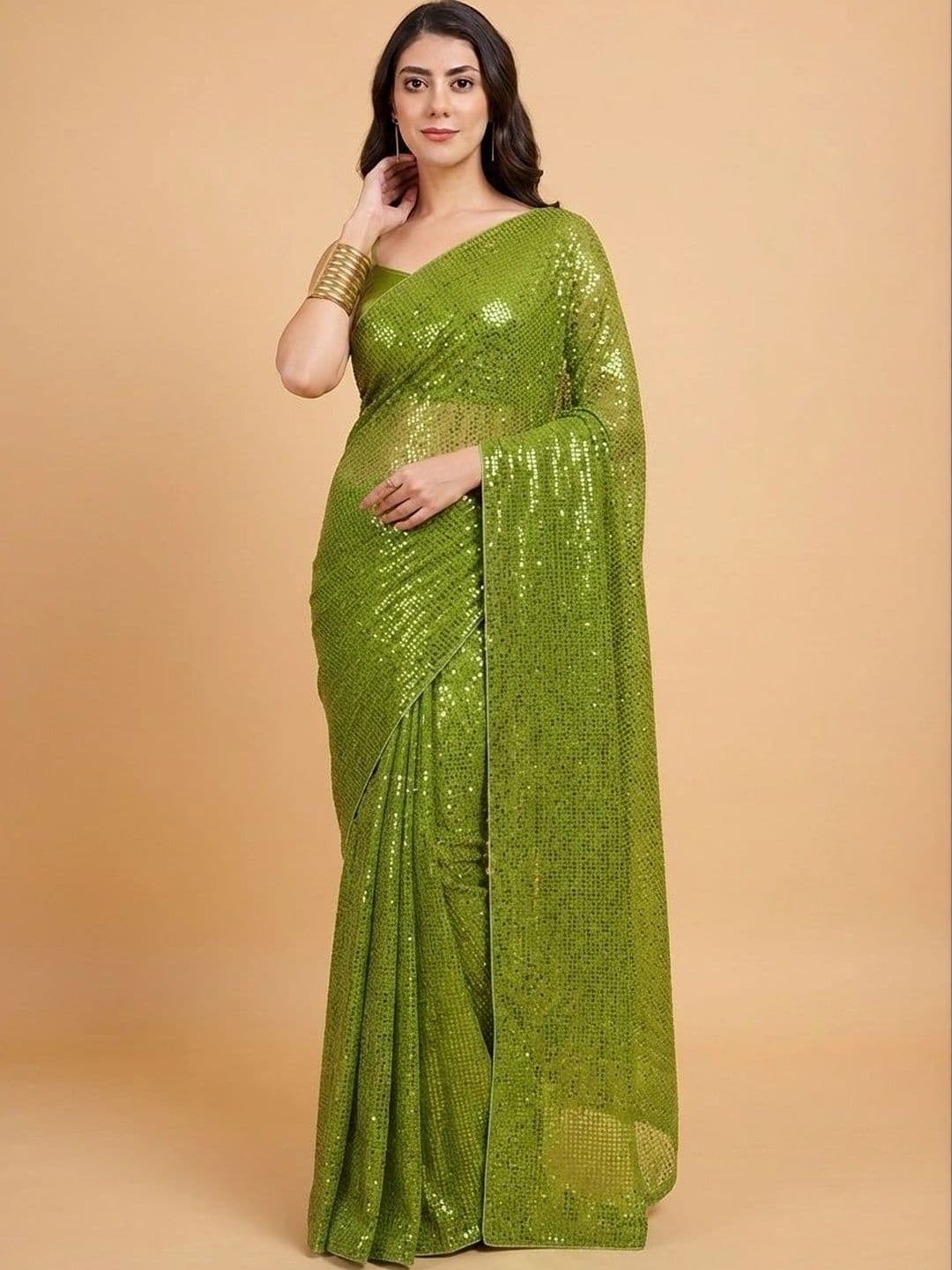 SZN Embellished Sequinned Poly Georgette Designer Saree thumbnail 3