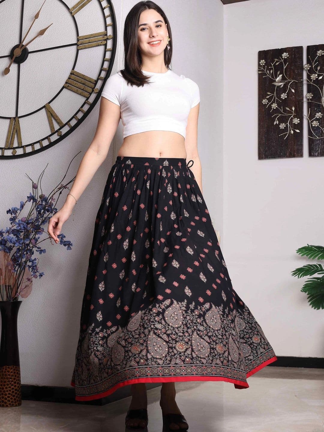 YANAMORA Women Paisley Maxi Flared Skirt thumbnail 2