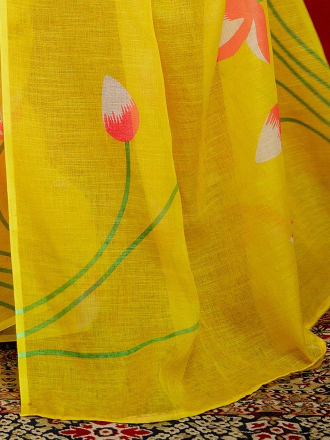 Satrani Woven Pure Linen Floral Printed Saree With Blouse Piece thumbnail 5