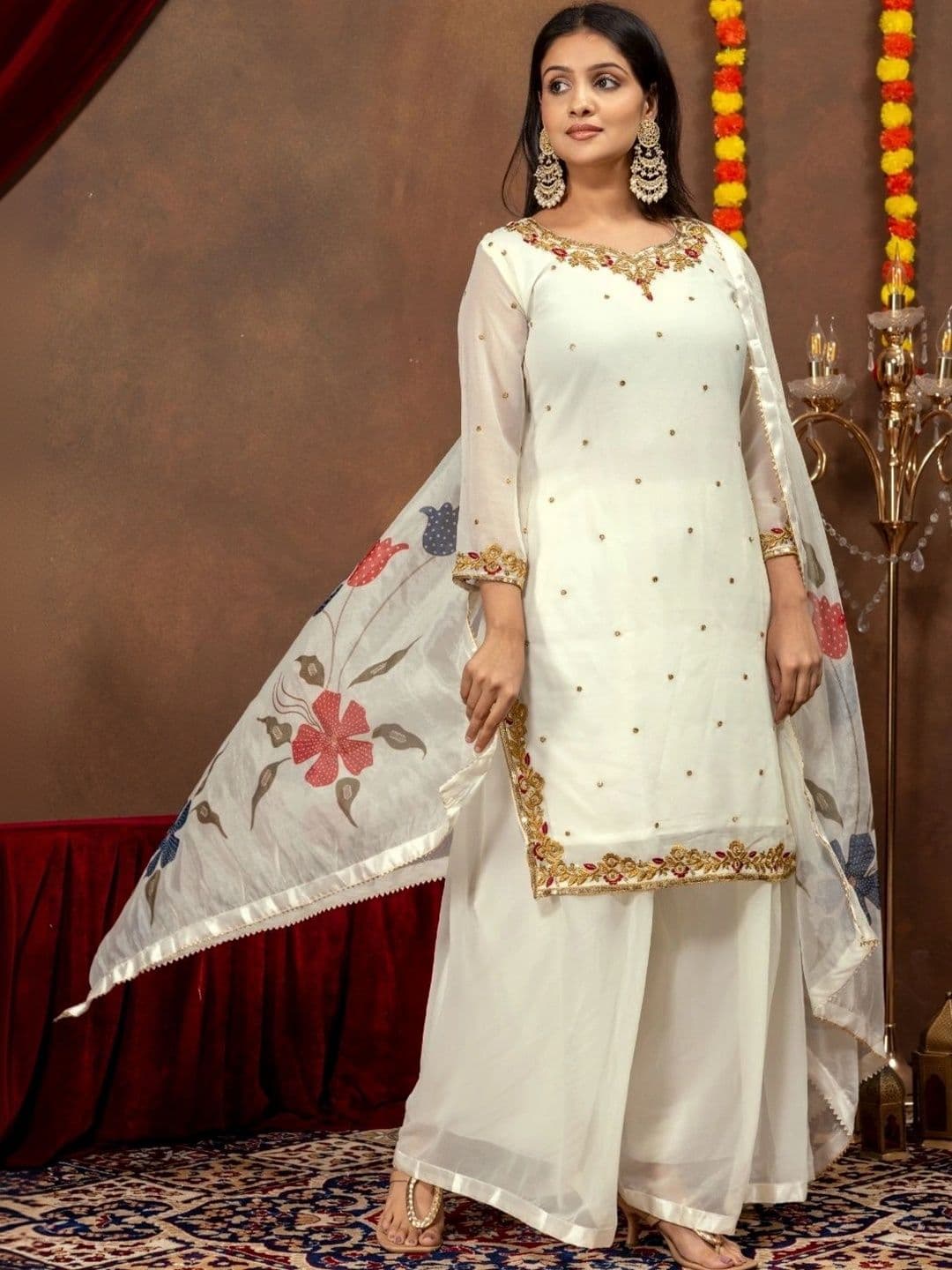 Aditexo Women Floral Embroidered Regular Kurta with Palazzos & With Dupatta thumbnail 4