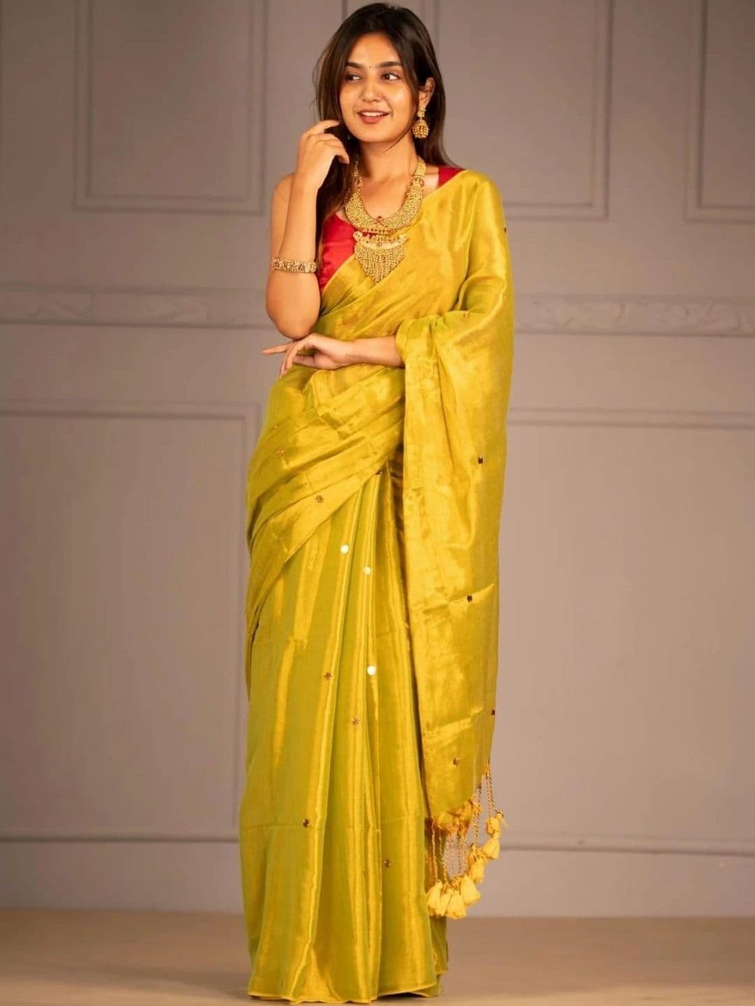 all about you Women Sequinned Tissue Chanderi Saree - view 1