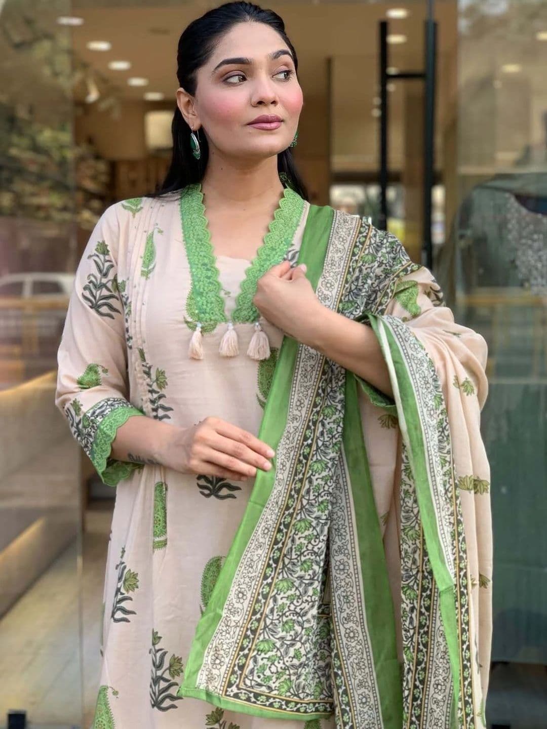 KALINI Women Ethnic Motifs Printed Regular Pure Cotton Kurta with Palazzos & With Dupatta thumbnail 5