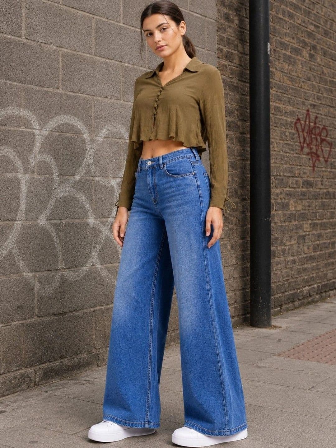 DressBerry Women Comfort Wide Leg High-Rise Light Fade Stretchable Jeans thumbnail 5