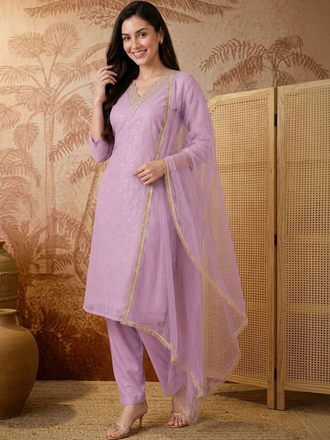 SAINOOR Women Ethnic Motifs Embroidered Regular Thread Work Kurta with Trousers & With Dupatta - view 1