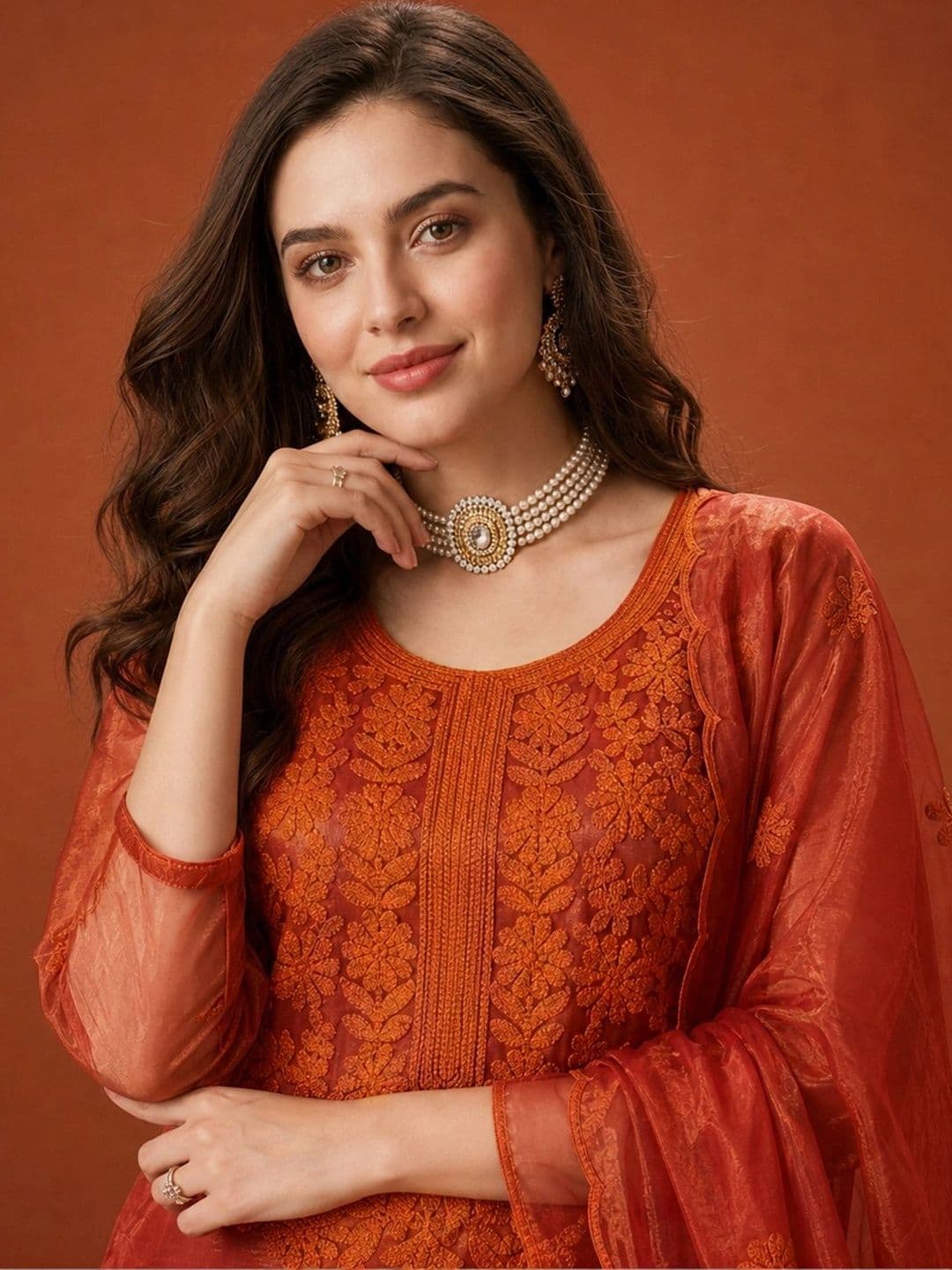 SAINOOR Women Ethnic Motifs Embroidered Regular Thread Work Kurta with Trousers & With Dupatta thumbnail 6