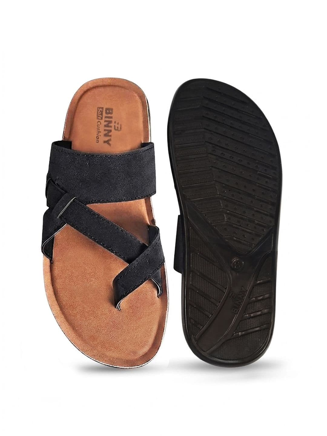 Binny Men Black Synthetic Comfort Toe-Ring Sandals With Cross-Strap Design thumbnail 5