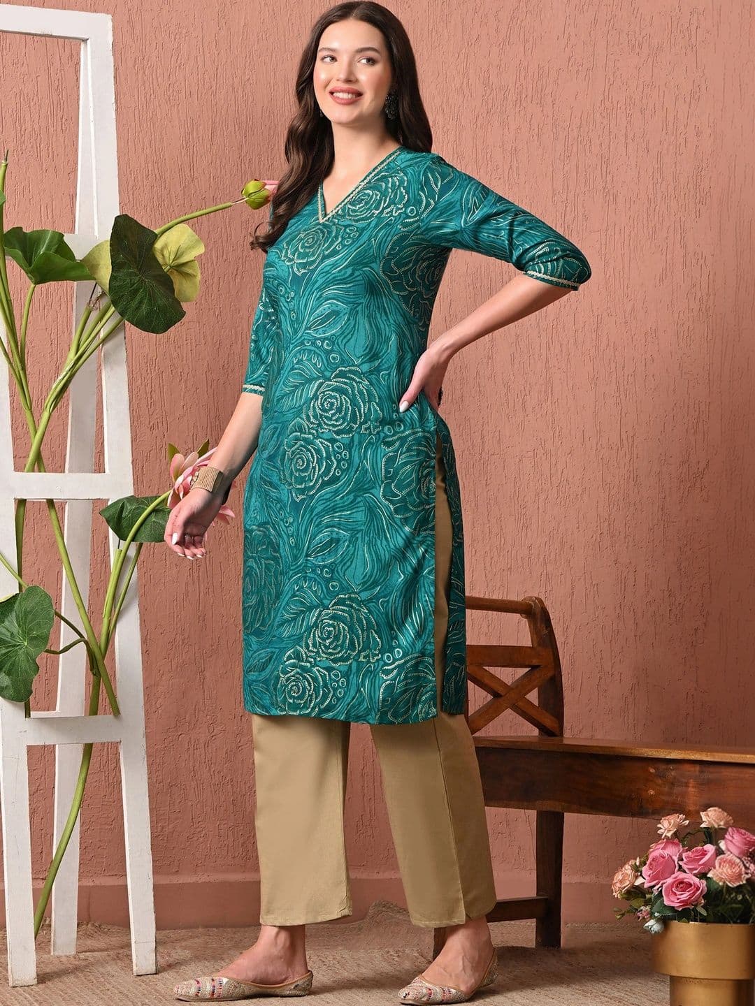 HERE&NOW Women Floral Printed Floral Kurta thumbnail 6