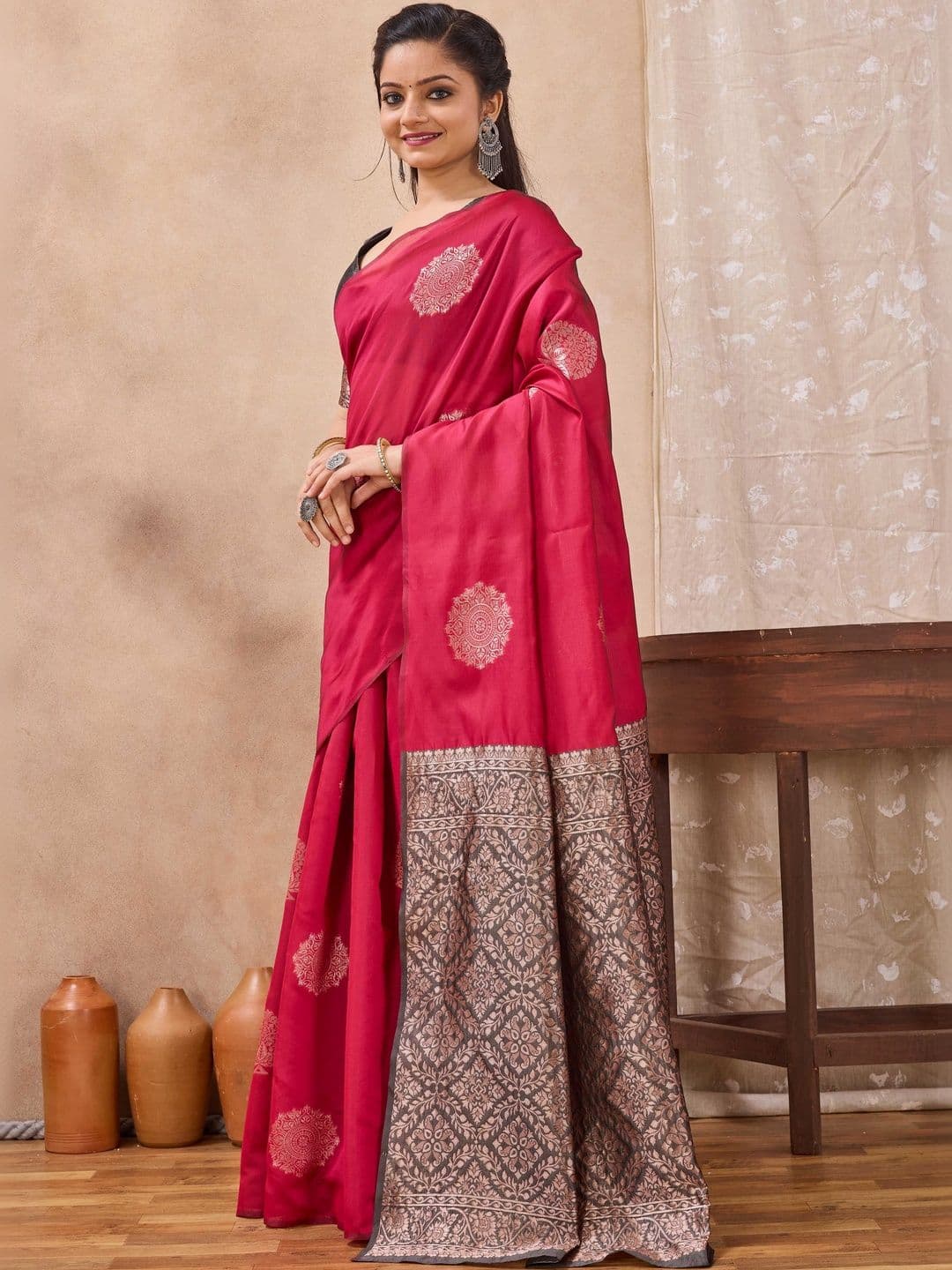 FIXAL FASHION Woven Design Zari Art Silk Saree thumbnail 5